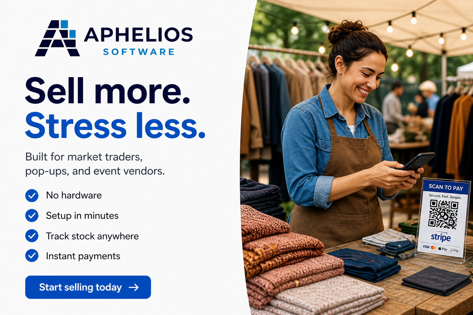 Aphelios Software Stripe QR code payments for UK market traders and retail businesses
