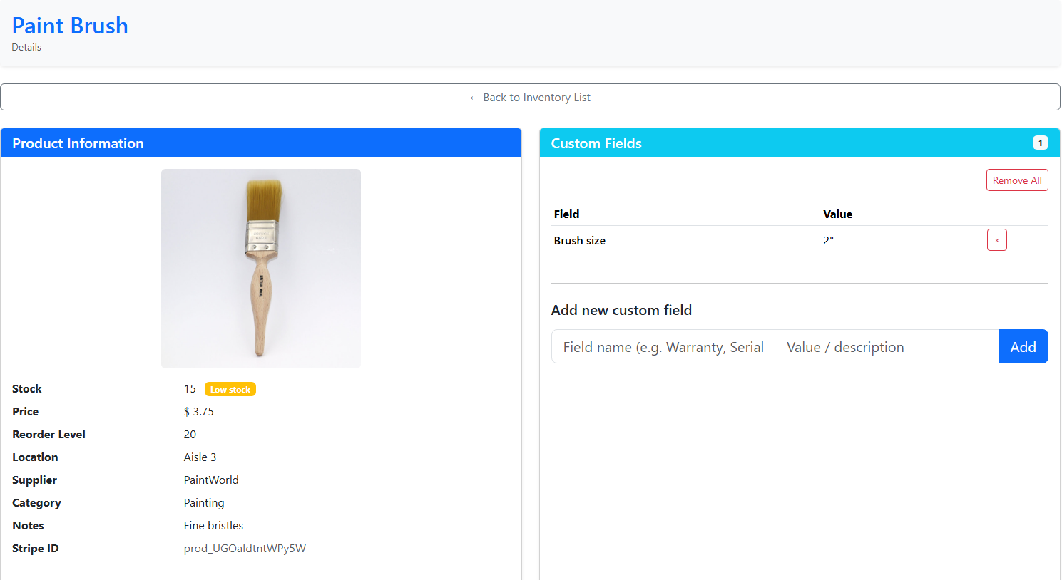 Aphelios inventory and sales dashboard showing stock levels and sales analytics