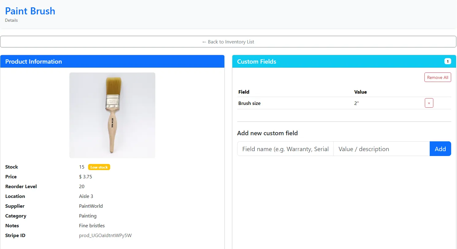 Aphelios inventory and sales dashboard showing stock levels and sales analytics