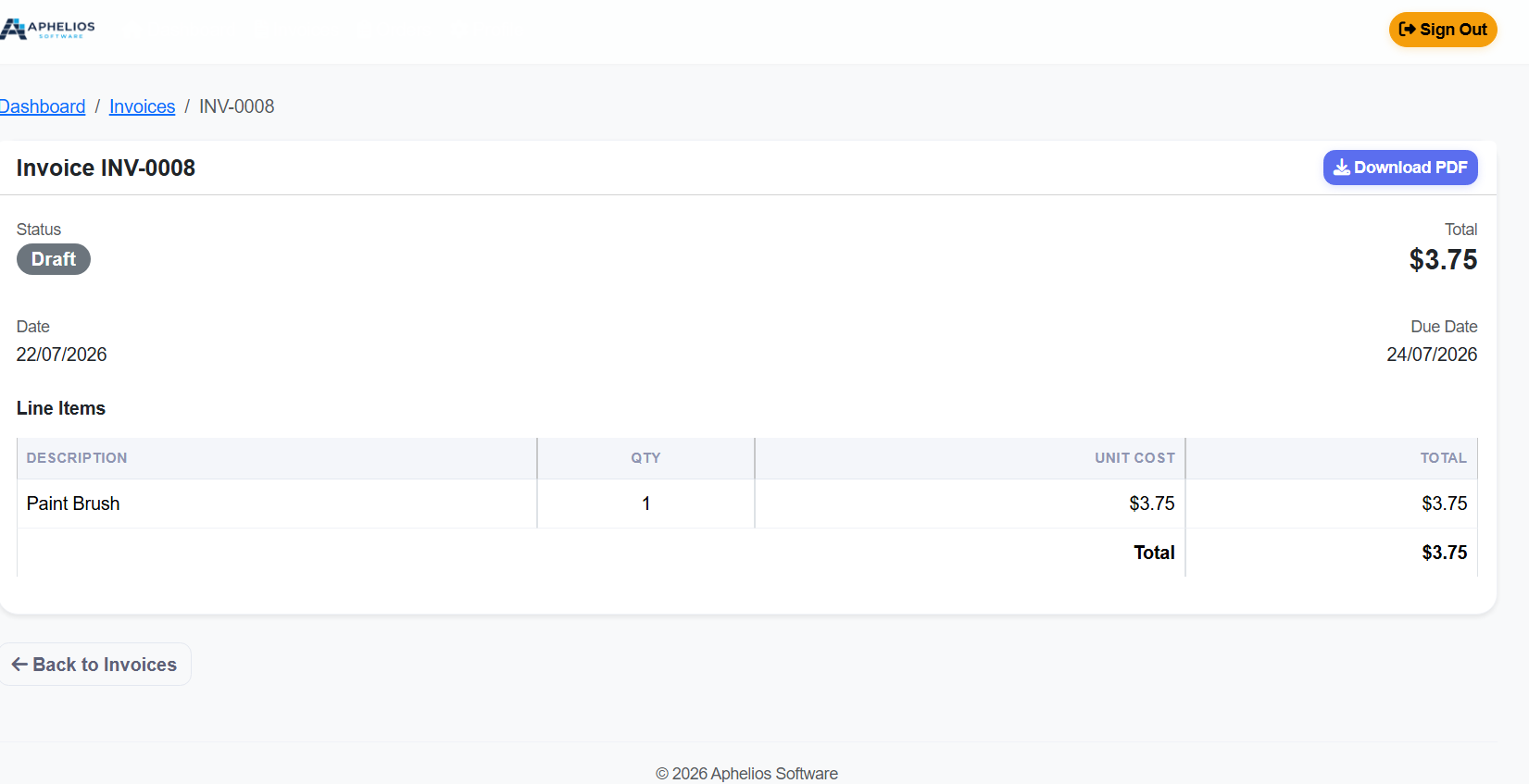 Customer Portal invoice list