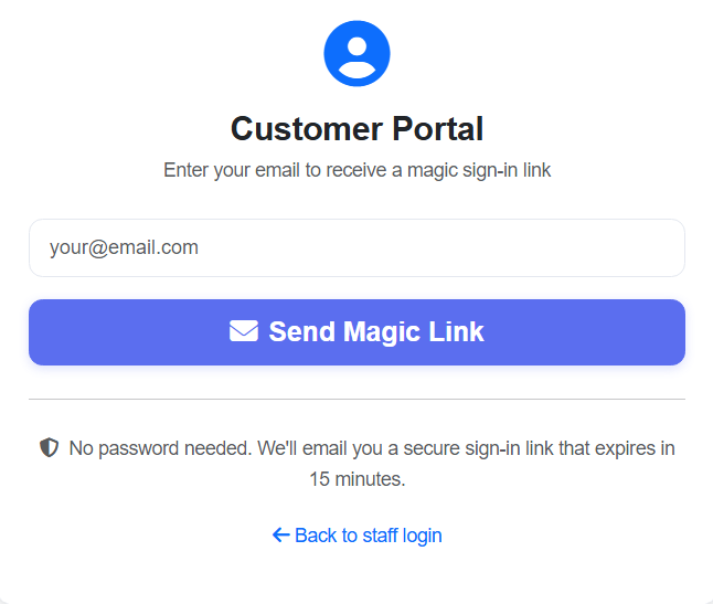 Customer Portal login screen