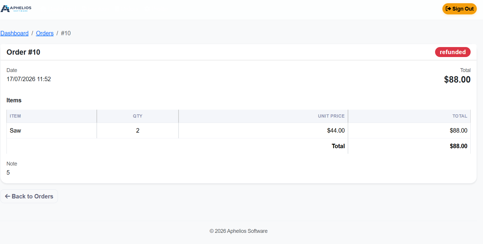 Customer Portal order history