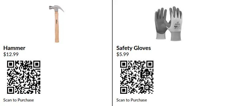 Printable QR codes for tables, product displays and checkout links